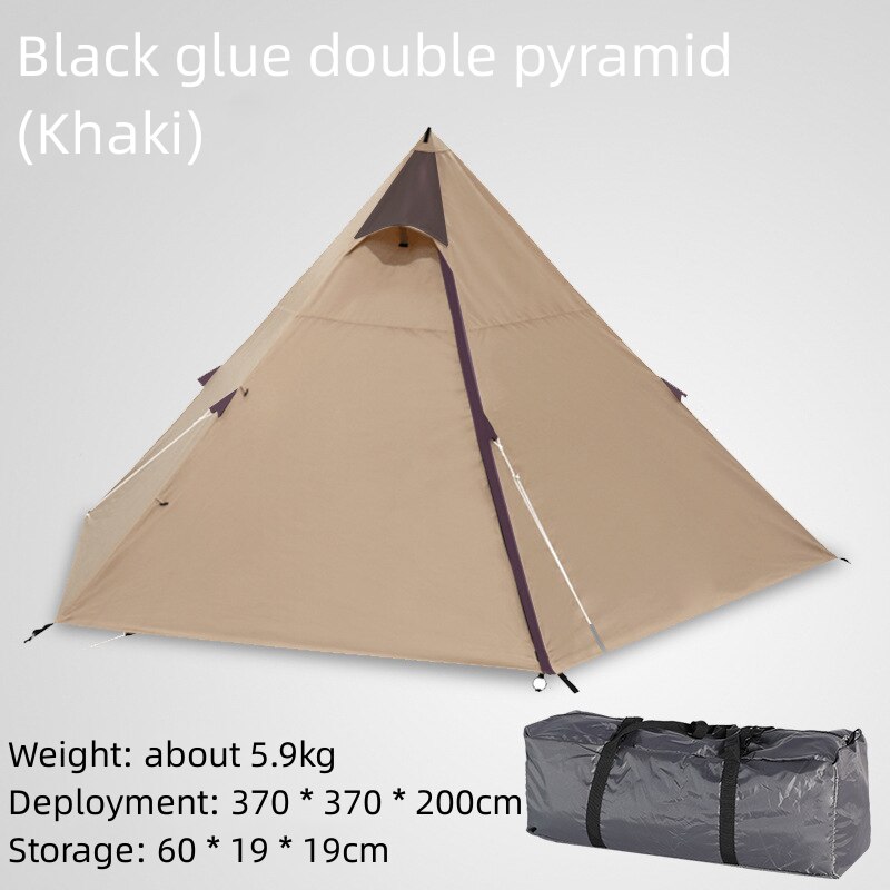 Cheap Goat Tents Outdoor Indian pyramid camping tent thickened black glue double layer storm proof camping tent sunshade windproof convenient   